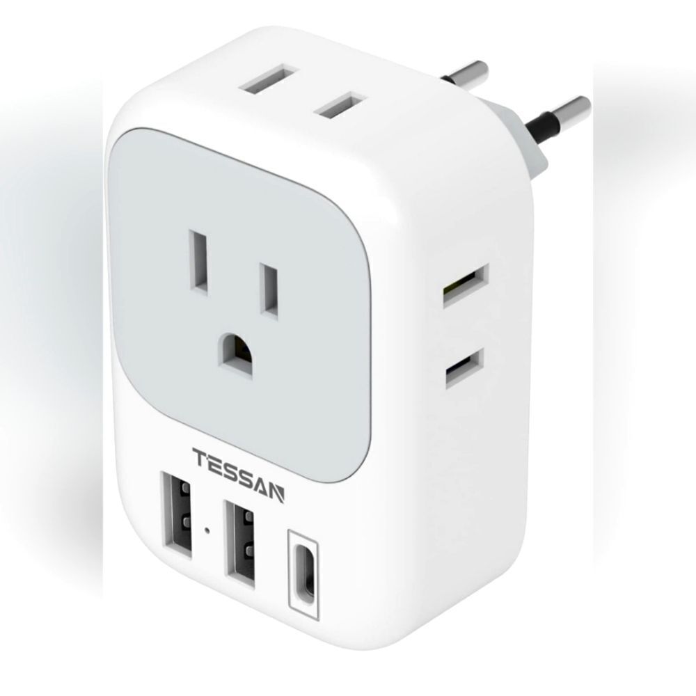 European Travel Plug Adapter USB C, TESSAN International Plug Adapter with 4 AC